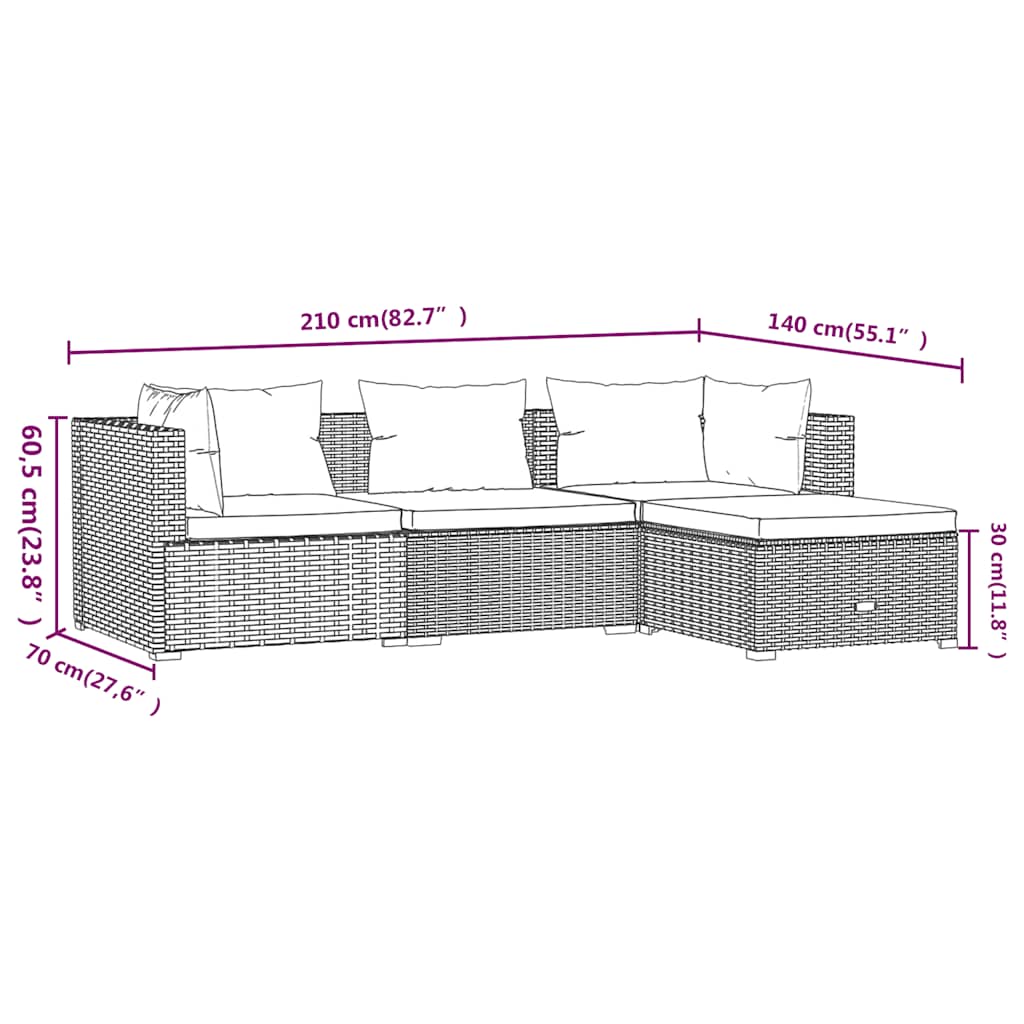 4-delige Loungeset met kussens poly rattan bruin is nu te koop bij PeponiXL, paradijselijk wonen!