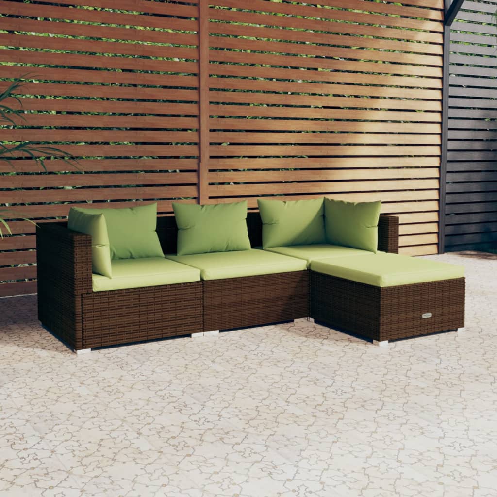 4-delige Loungeset met kussens poly rattan bruin is nu te koop bij PeponiXL, paradijselijk wonen!