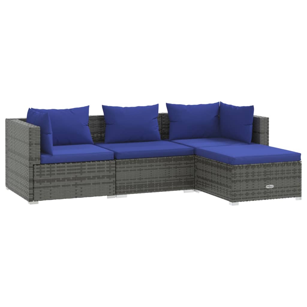 4-delige Loungeset met kussens poly rattan grijs is nu te koop bij PeponiXL, paradijselijk wonen!