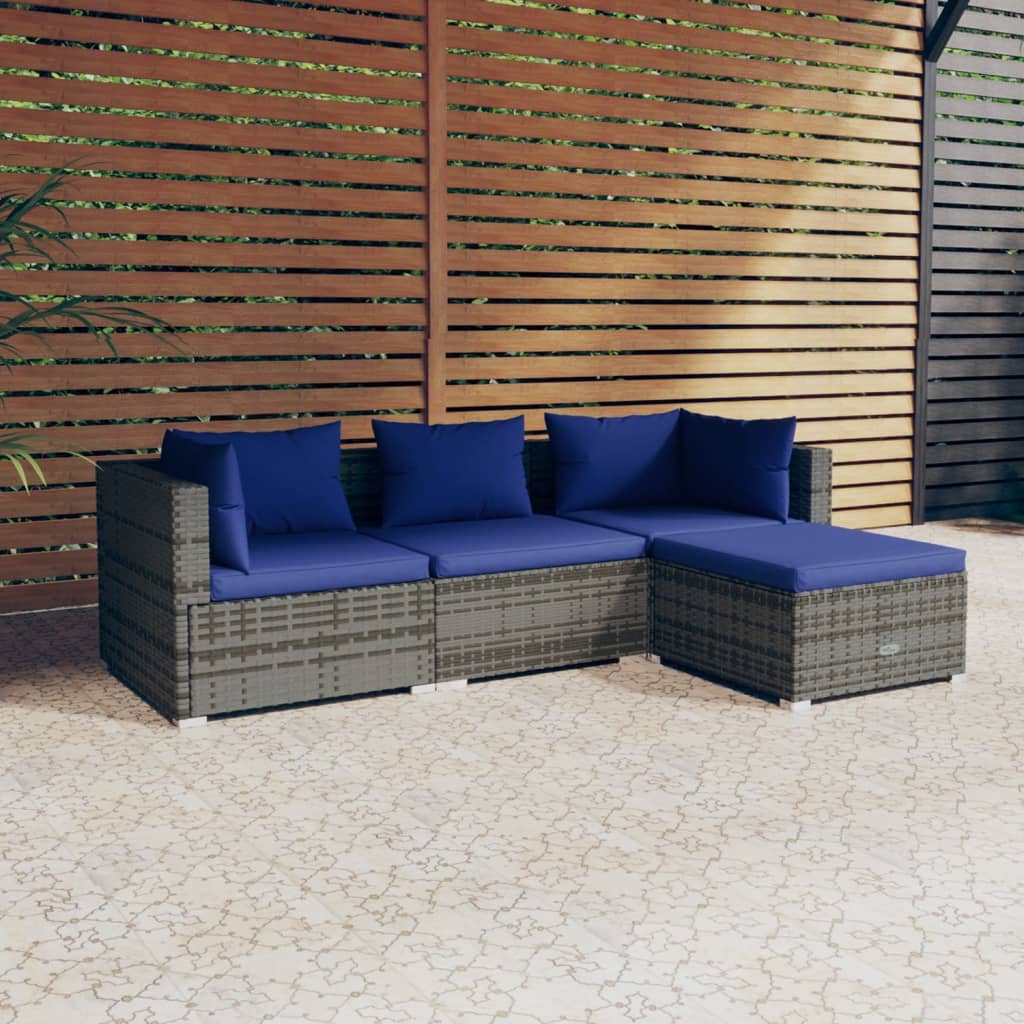 4-delige Loungeset met kussens poly rattan grijs is nu te koop bij PeponiXL, paradijselijk wonen!