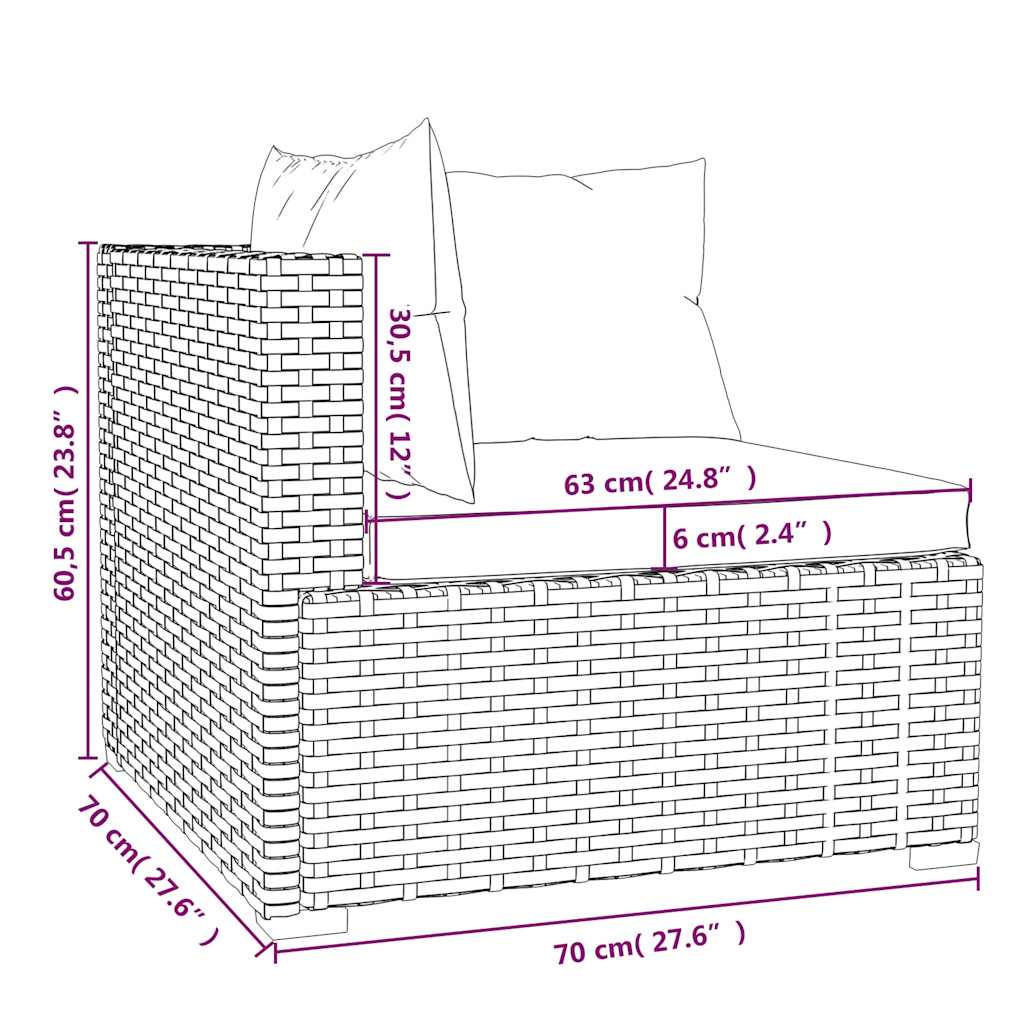 5-delige Loungeset met kussens poly rattan bruin