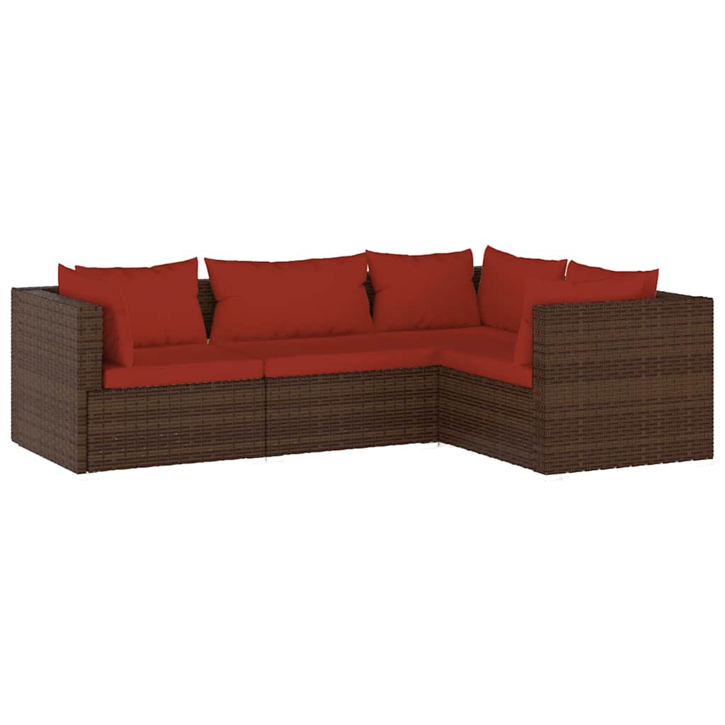 4-delige Loungeset met kussens poly rattan bruin is nu te koop bij PeponiXL, paradijselijk wonen!