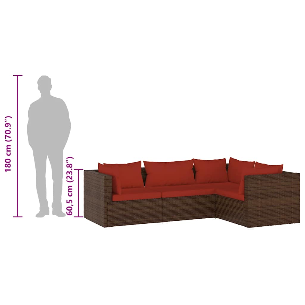 4-delige Loungeset met kussens poly rattan bruin is nu te koop bij PeponiXL, paradijselijk wonen!