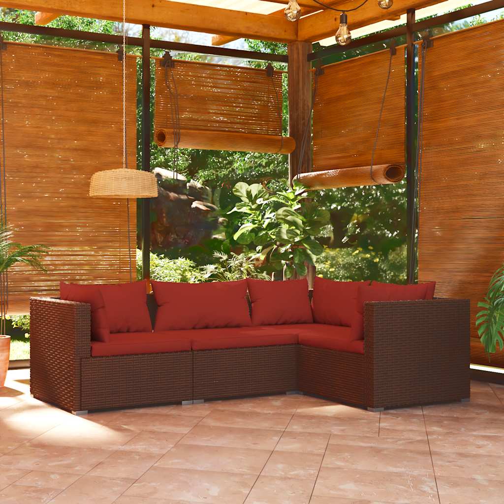 4-delige Loungeset met kussens poly rattan bruin is nu te koop bij PeponiXL, paradijselijk wonen!