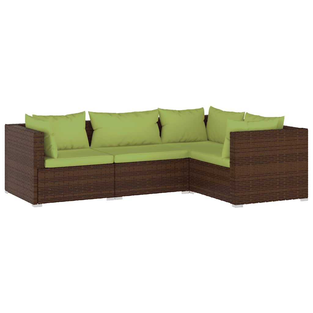 4-delige Loungeset met kussens poly rattan bruin