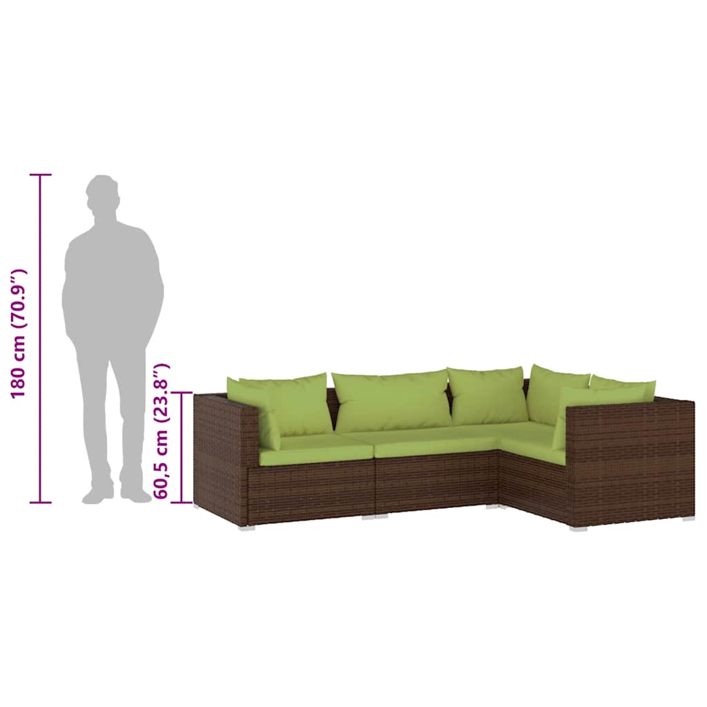 4-delige Loungeset met kussens poly rattan bruin