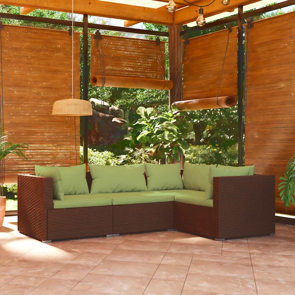 4-delige Loungeset met kussens poly rattan bruin