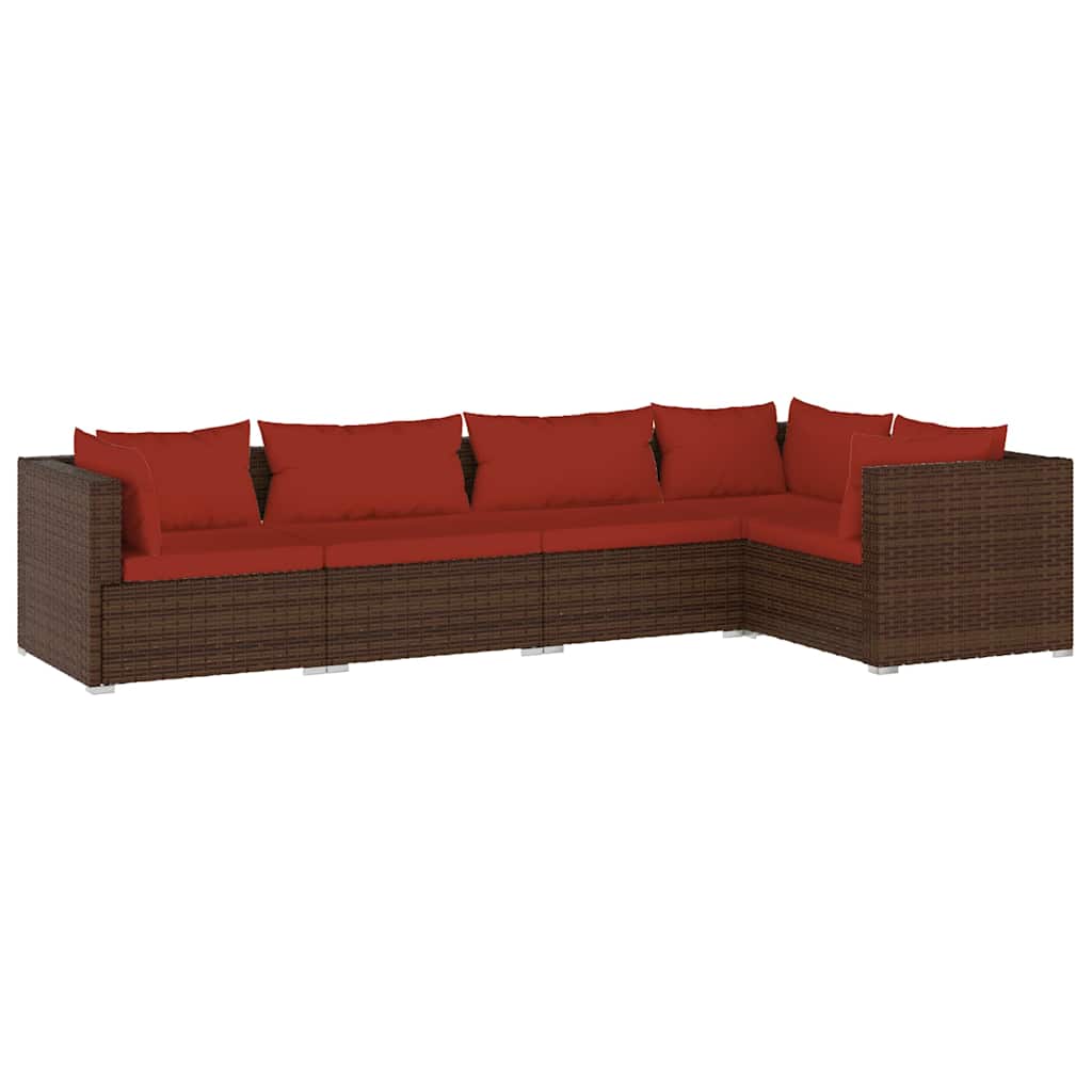 5-delige Loungeset met kussens poly rattan bruin is nu te koop bij PeponiXL, paradijselijk wonen!