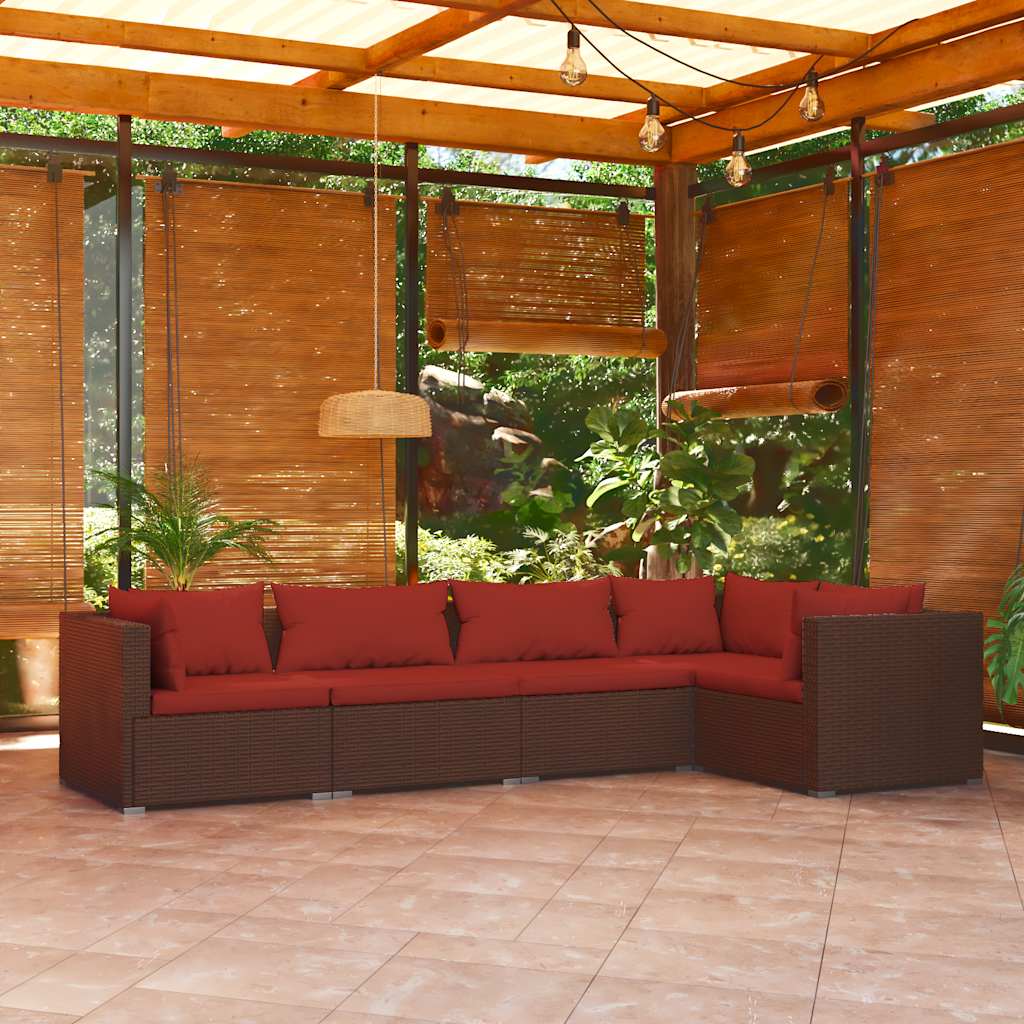 5-delige Loungeset met kussens poly rattan bruin is nu te koop bij PeponiXL, paradijselijk wonen!