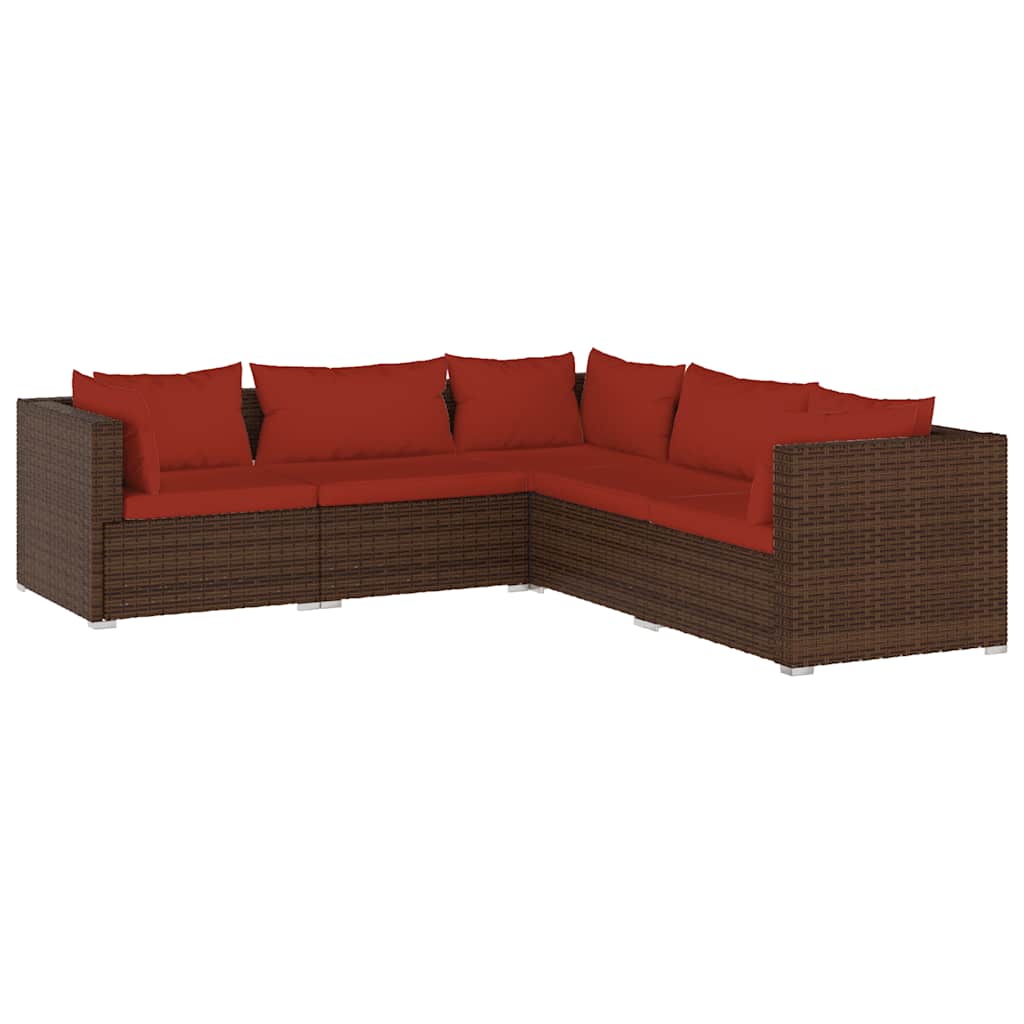 5-delige Loungeset met kussens poly rattan bruin is nu te koop bij PeponiXL, paradijselijk wonen!