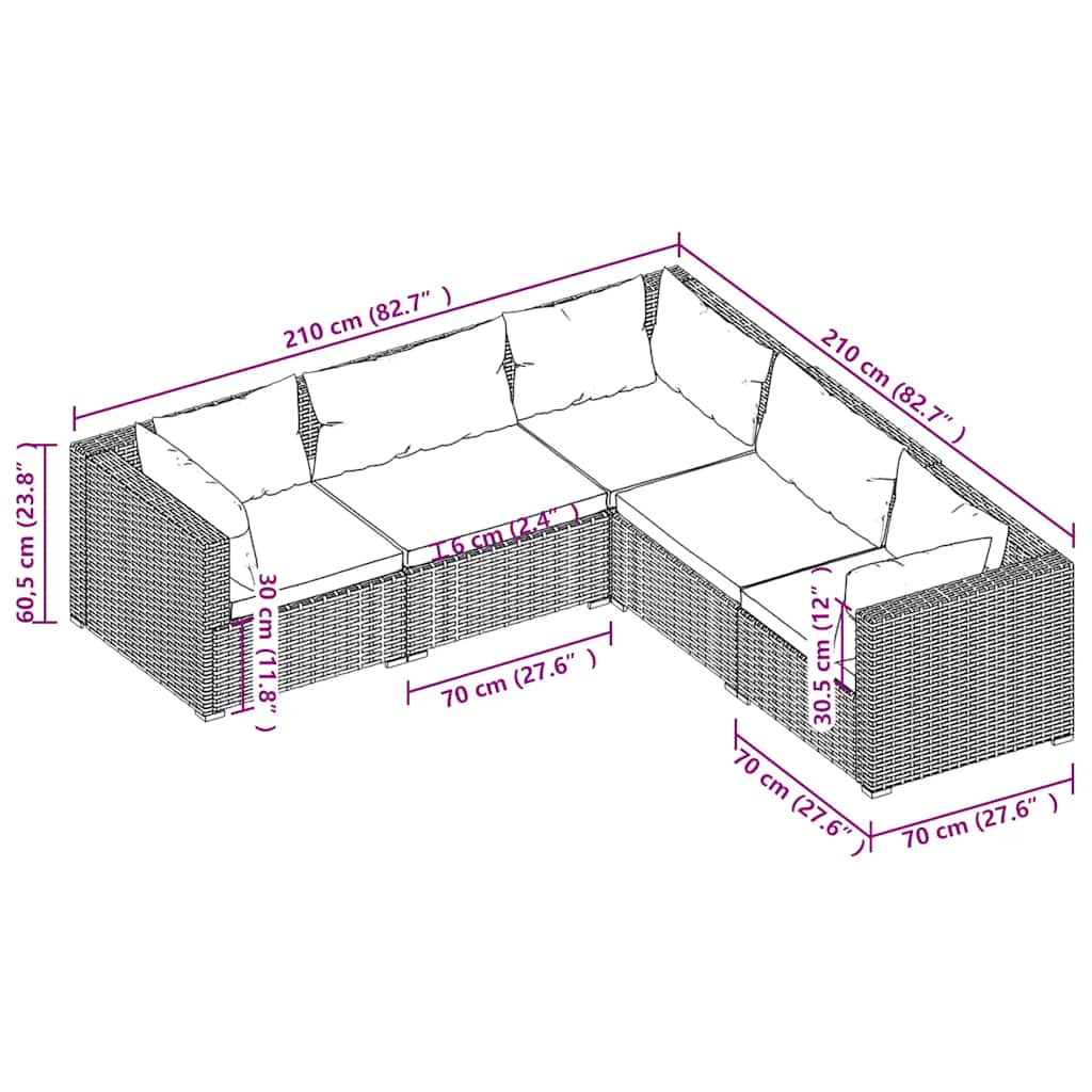 5-delige Loungeset met kussens poly rattan bruin is nu te koop bij PeponiXL, paradijselijk wonen!