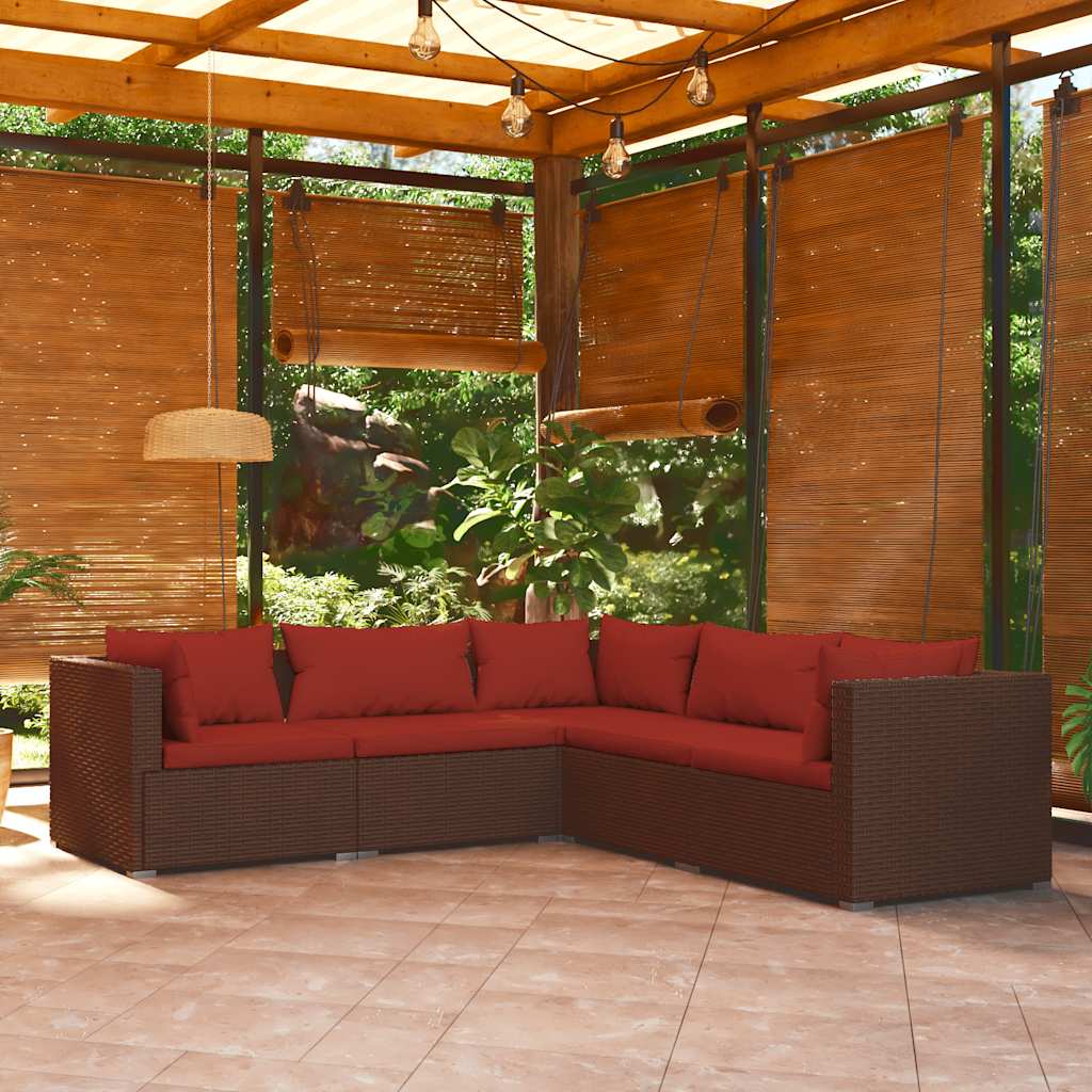 5-delige Loungeset met kussens poly rattan bruin is nu te koop bij PeponiXL, paradijselijk wonen!