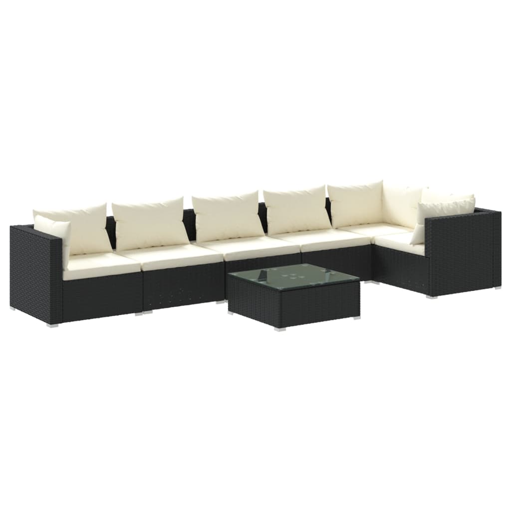 7-delige Loungeset met kussens poly rattan zwart is nu te koop bij PeponiXL, paradijselijk wonen!
