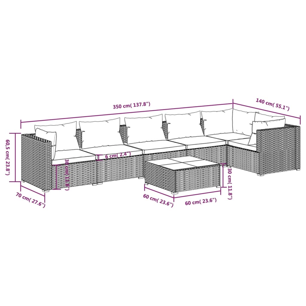 7-delige Loungeset met kussens poly rattan zwart is nu te koop bij PeponiXL, paradijselijk wonen!