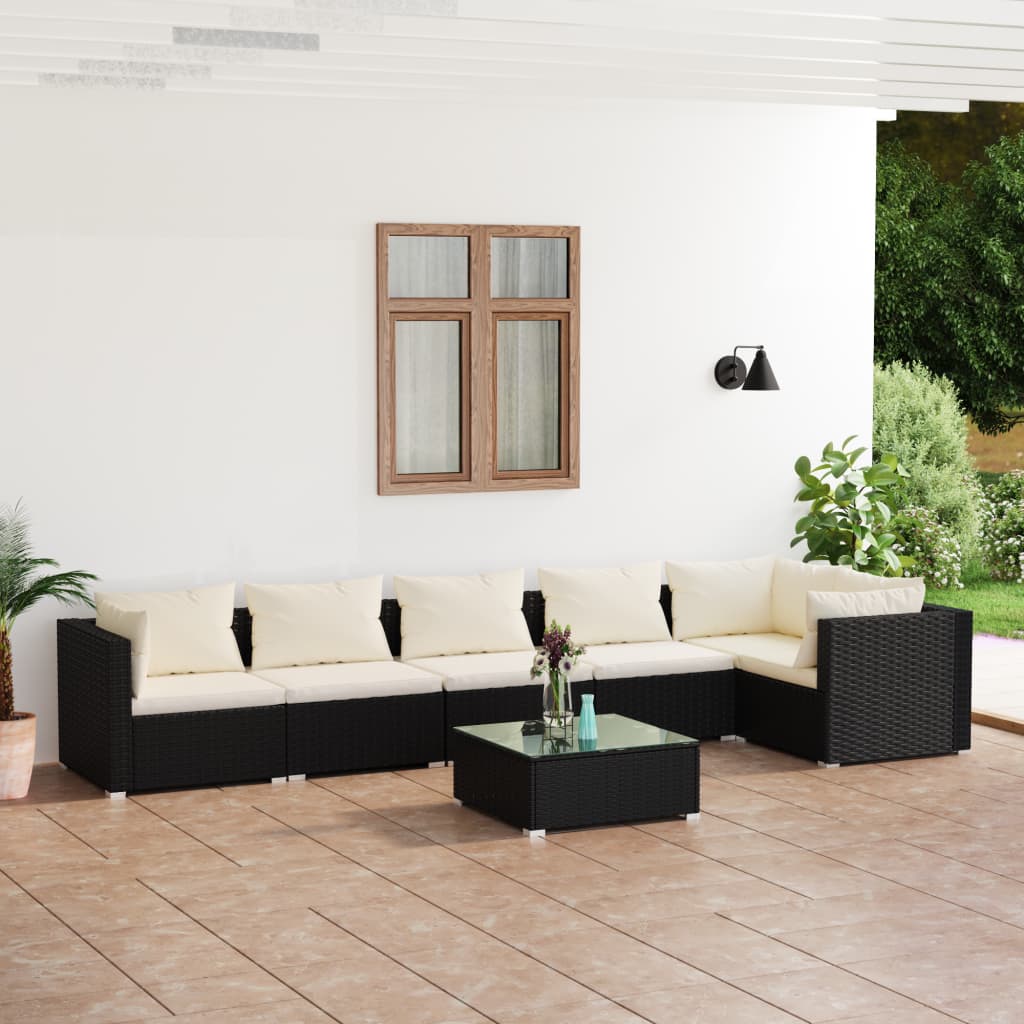 7-delige Loungeset met kussens poly rattan zwart is nu te koop bij PeponiXL, paradijselijk wonen!