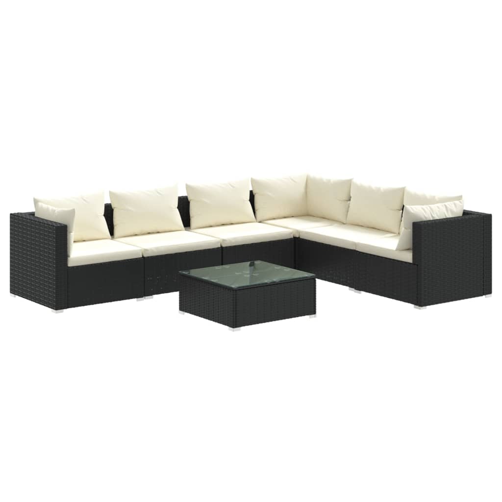 7-delige Loungeset met kussens poly rattan zwart is nu te koop bij PeponiXL, paradijselijk wonen!