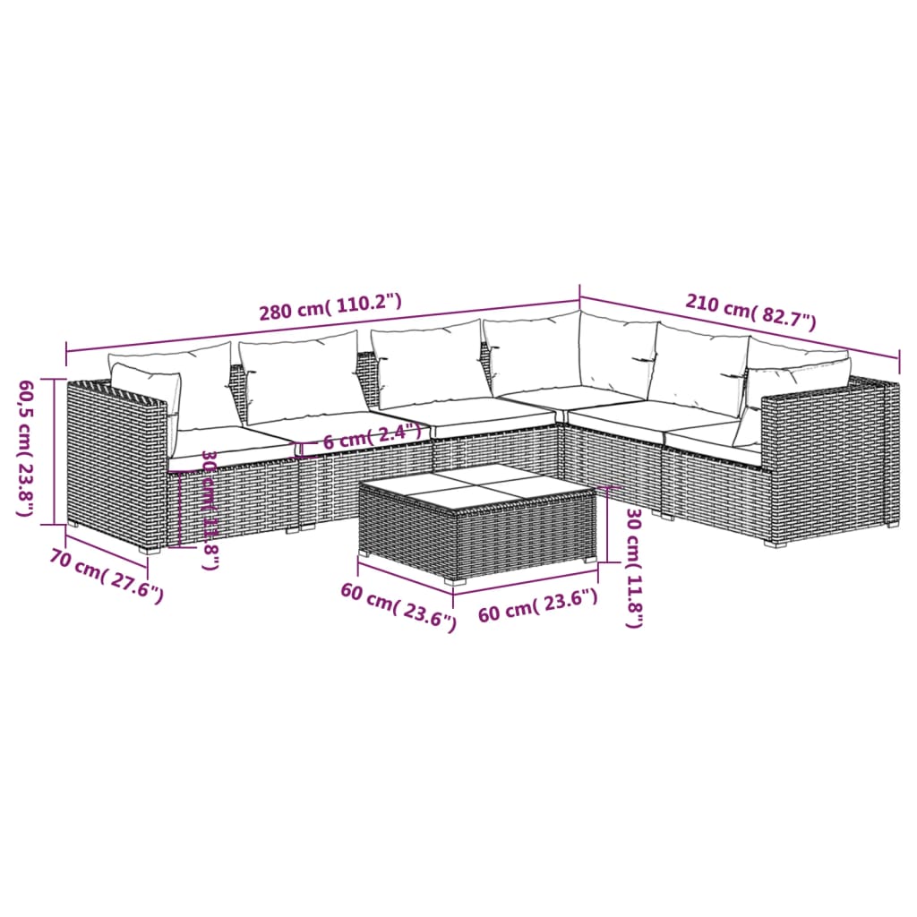 7-delige Loungeset met kussens poly rattan zwart is nu te koop bij PeponiXL, paradijselijk wonen!