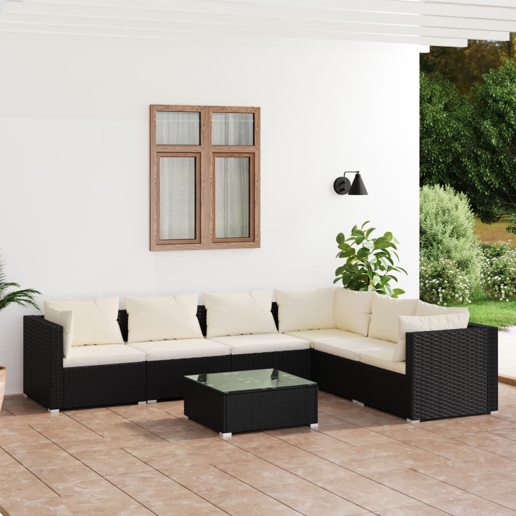 7-delige Loungeset met kussens poly rattan zwart is nu te koop bij PeponiXL, paradijselijk wonen!