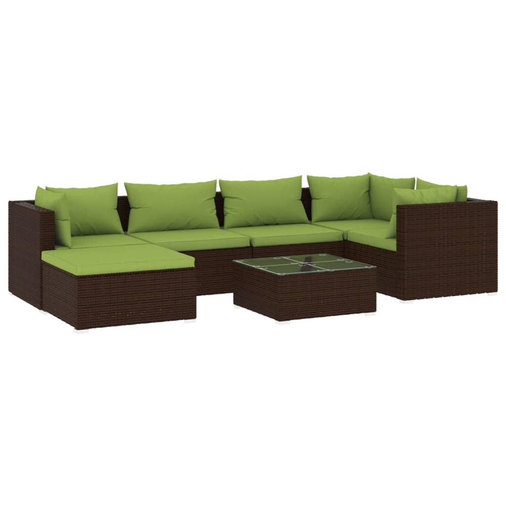 7-delige Loungeset met kussens poly rattan bruin is nu te koop bij PeponiXL, paradijselijk wonen!