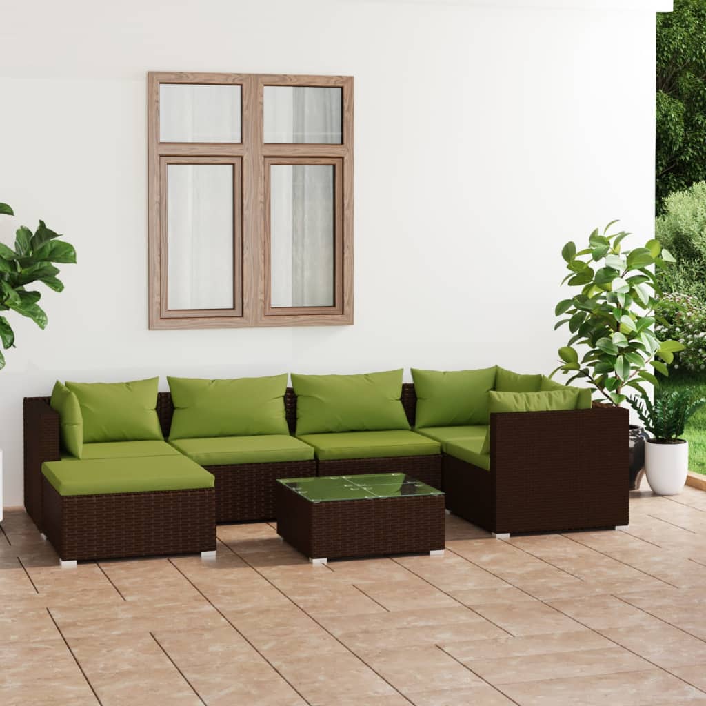7-delige Loungeset met kussens poly rattan bruin is nu te koop bij PeponiXL, paradijselijk wonen!