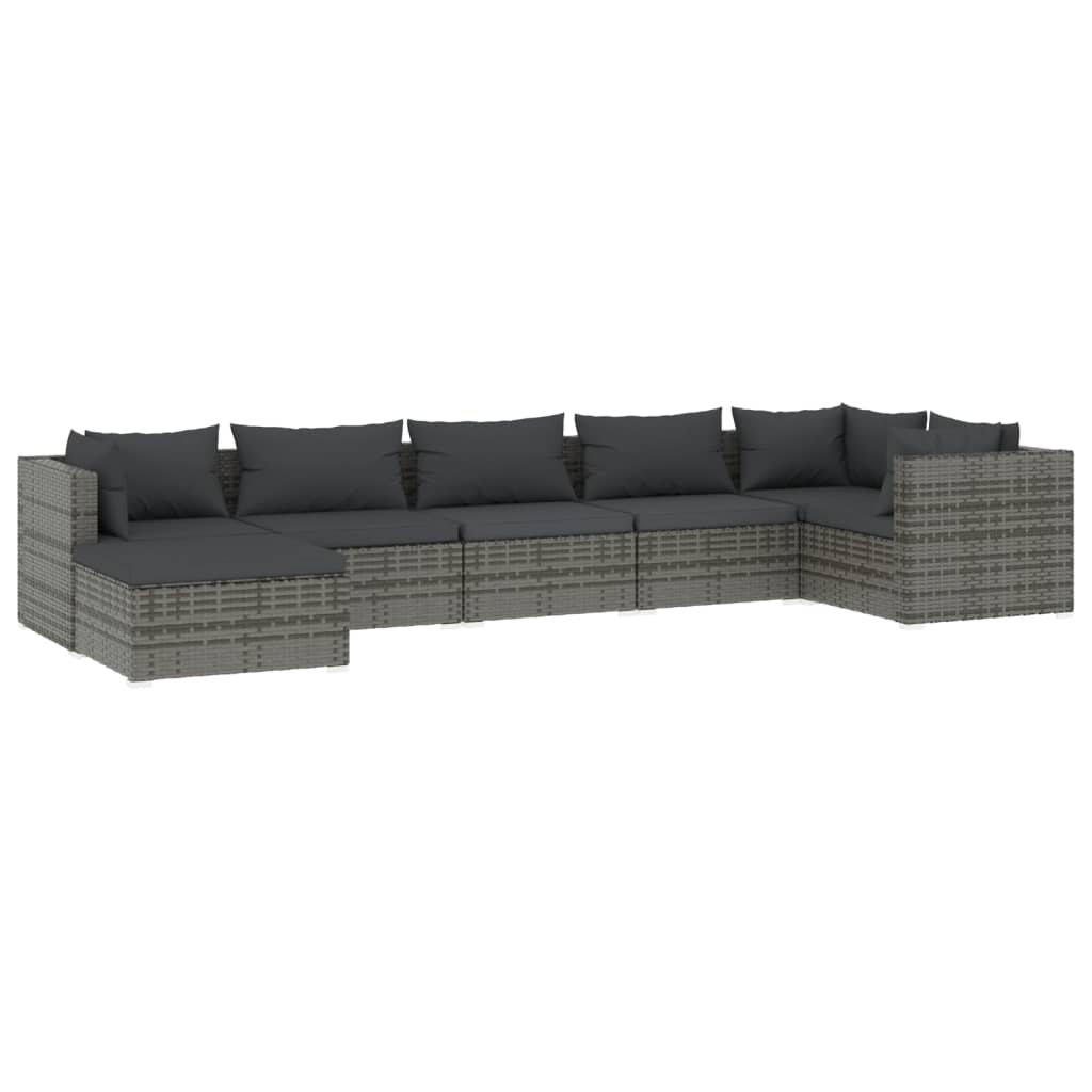 7-delige Loungeset met kussens poly rattan grijs is nu te koop bij PeponiXL, paradijselijk wonen!