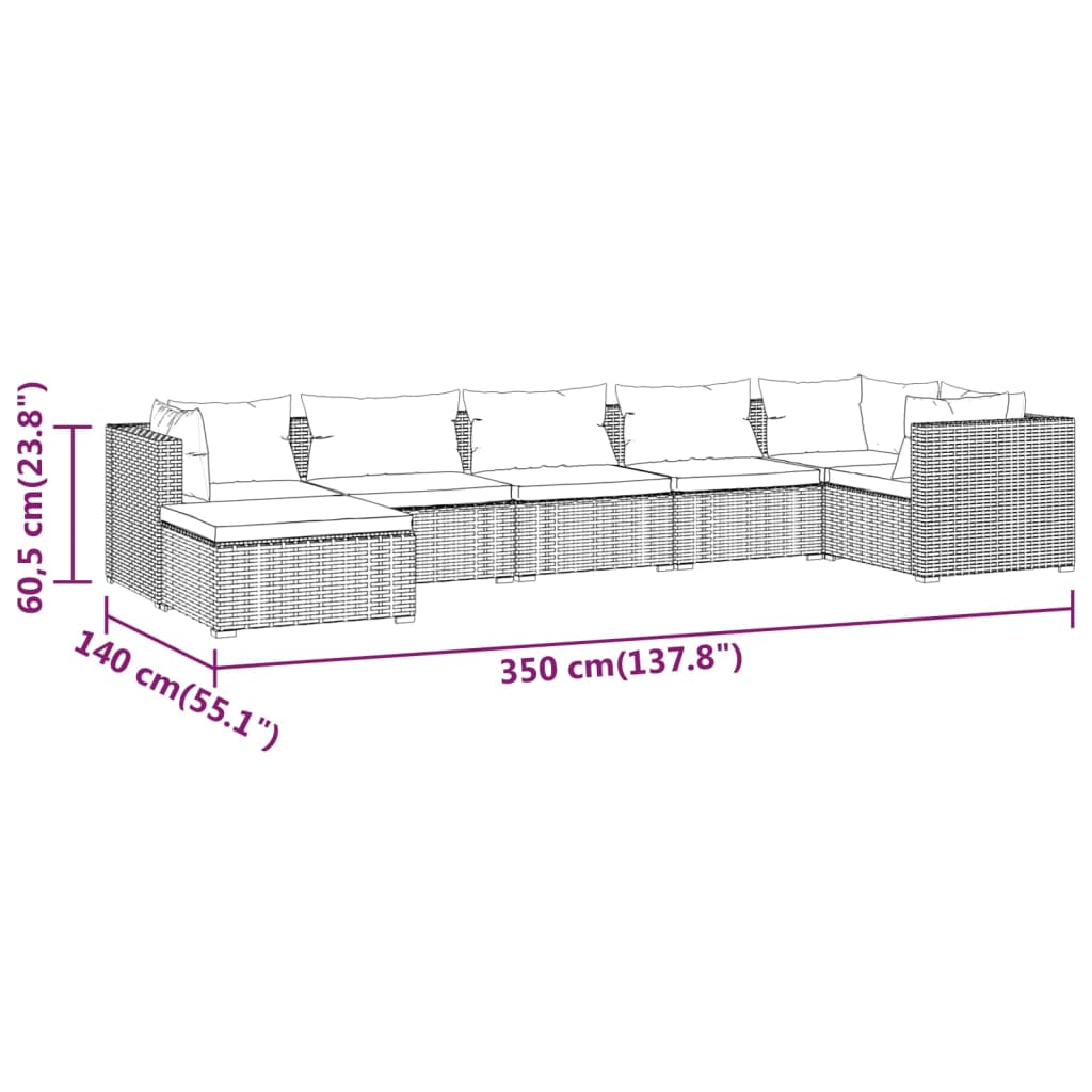 7-delige Loungeset met kussens poly rattan grijs is nu te koop bij PeponiXL, paradijselijk wonen!