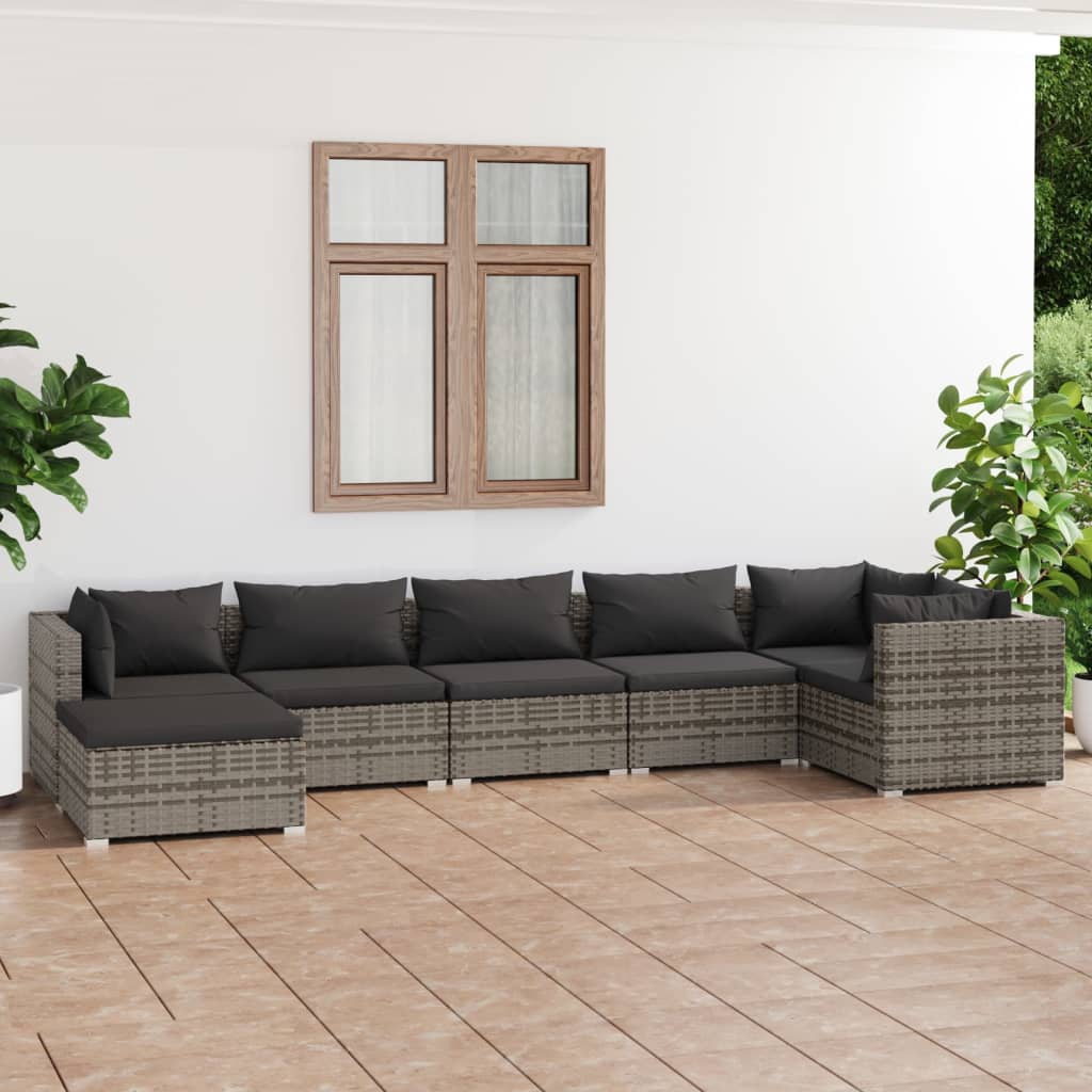 7-delige Loungeset met kussens poly rattan grijs is nu te koop bij PeponiXL, paradijselijk wonen!