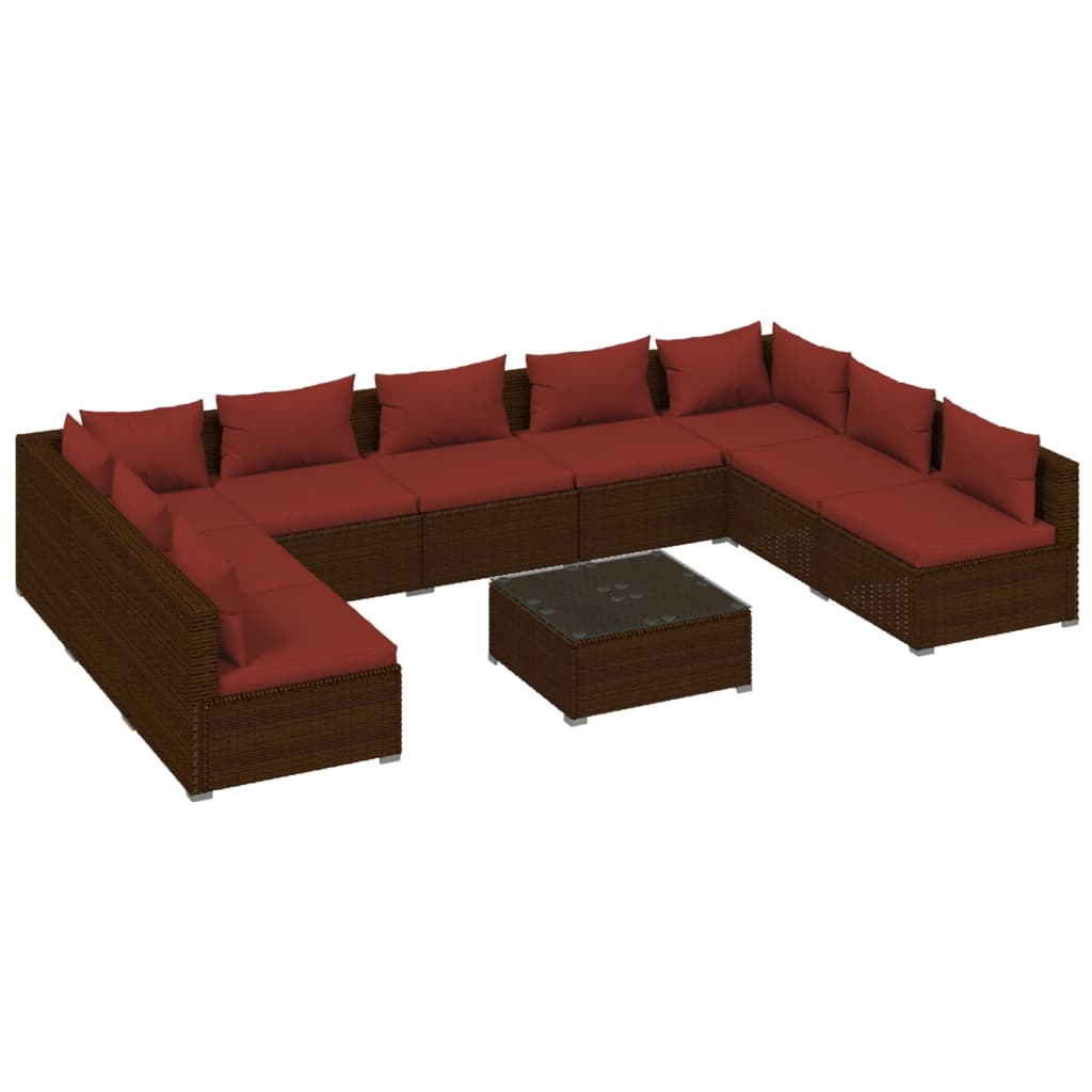 10-delige Loungeset met kussens poly rattan bruin is nu te koop bij PeponiXL, paradijselijk wonen!
