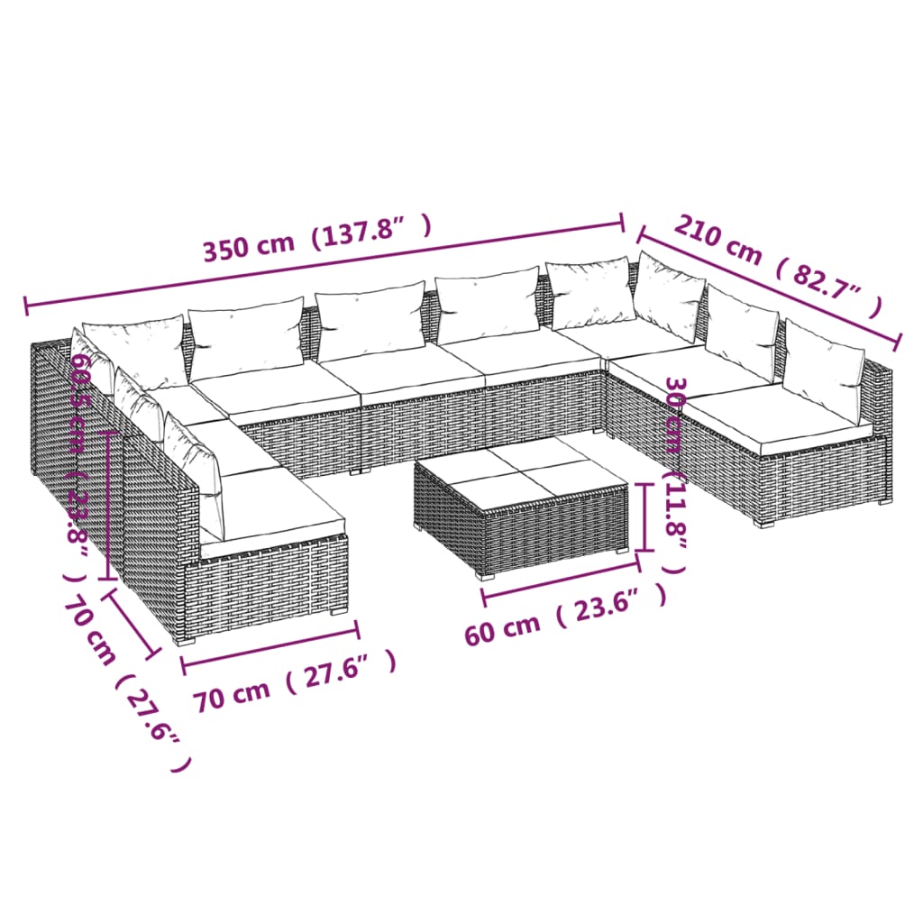 10-delige Loungeset met kussens poly rattan bruin is nu te koop bij PeponiXL, paradijselijk wonen!
