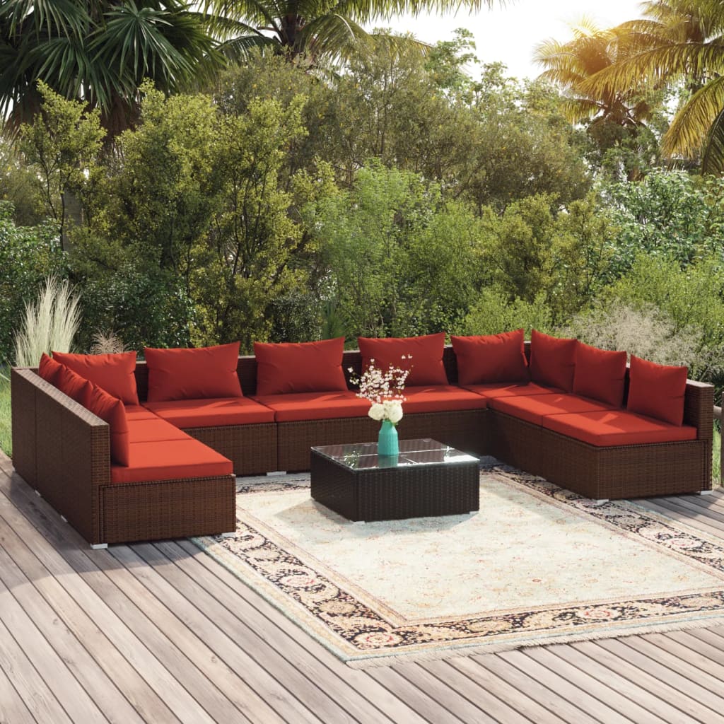 10-delige Loungeset met kussens poly rattan bruin is nu te koop bij PeponiXL, paradijselijk wonen!