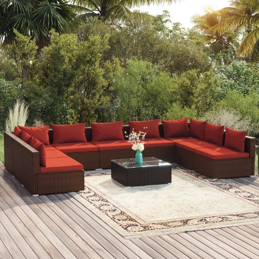 10-delige Loungeset met kussens poly rattan bruin is nu te koop bij PeponiXL, paradijselijk wonen!