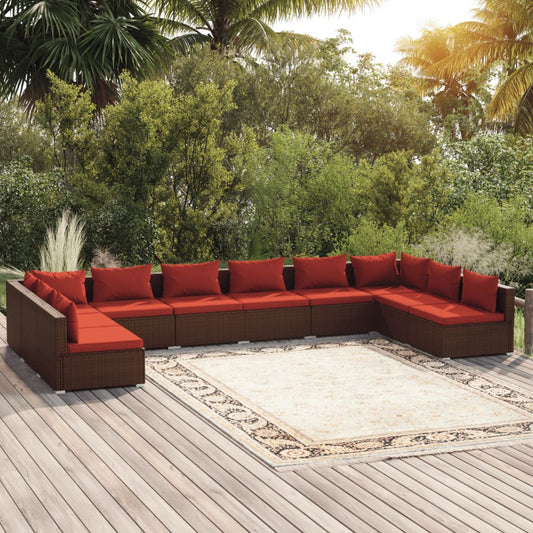 10-delige Loungeset met kussens poly rattan bruin is nu te koop bij PeponiXL, paradijselijk wonen!
