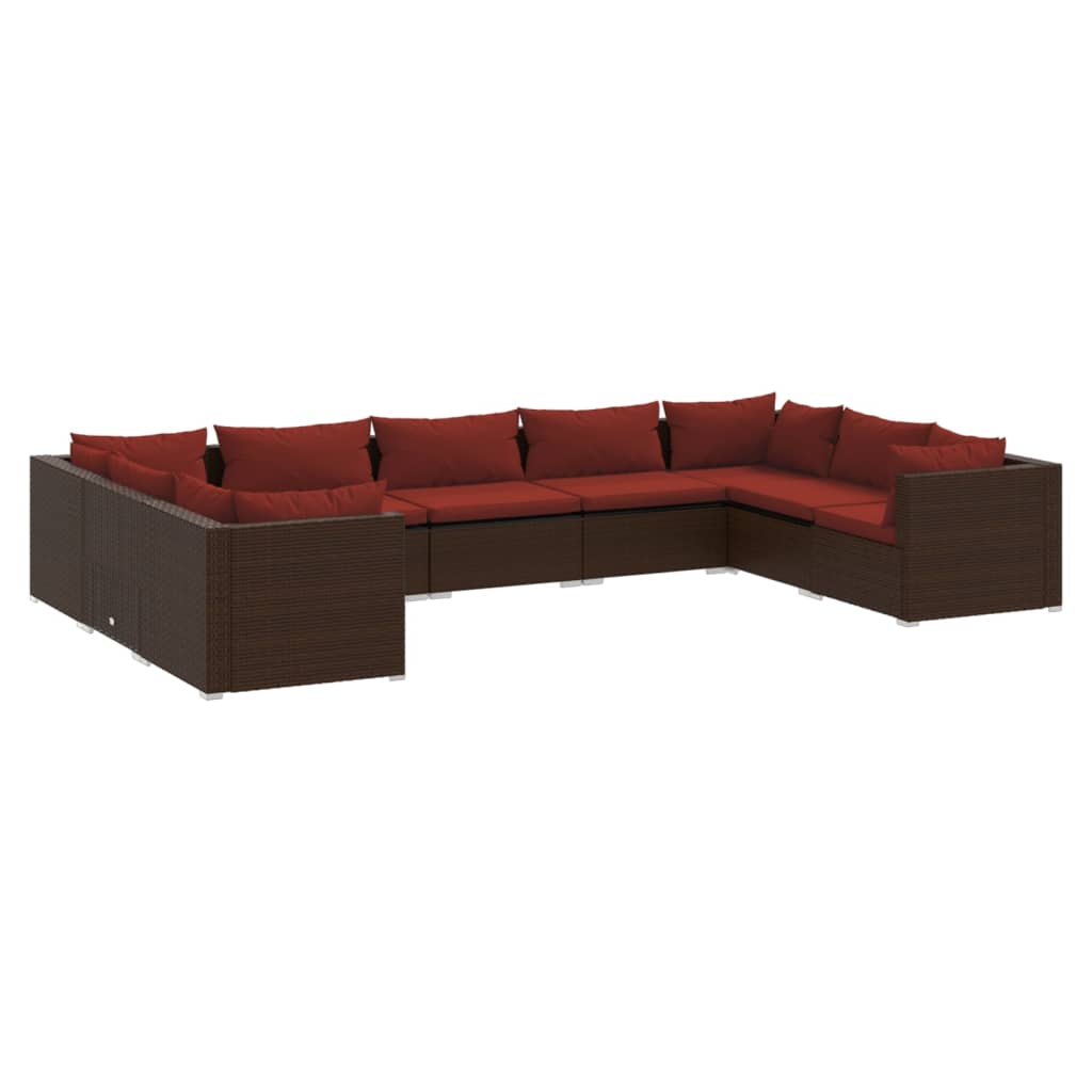 9-delige Loungeset met kussens poly rattan bruin is nu te koop bij PeponiXL, paradijselijk wonen!