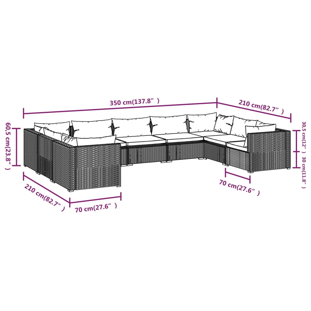 9-delige Loungeset met kussens poly rattan bruin is nu te koop bij PeponiXL, paradijselijk wonen!