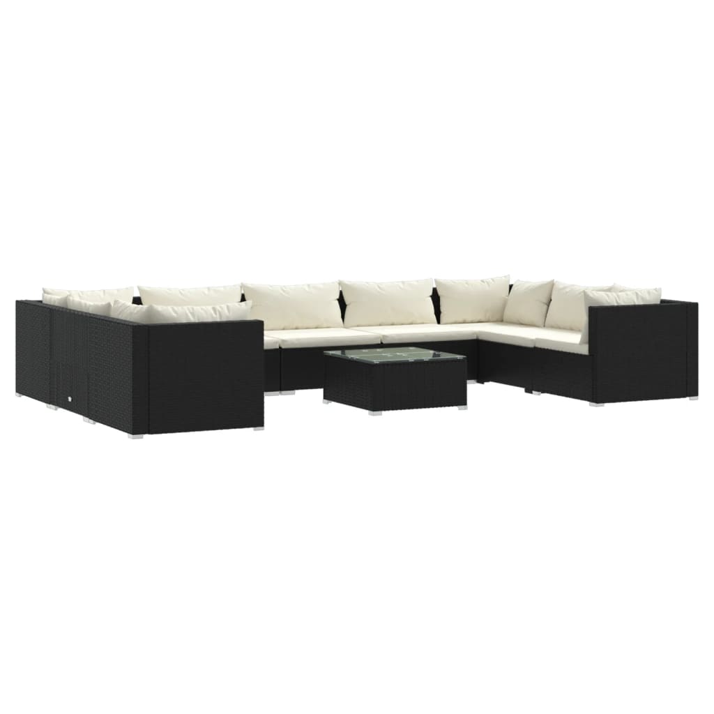 10-delige Loungeset met kussens poly rattan zwart is nu te koop bij PeponiXL, paradijselijk wonen!