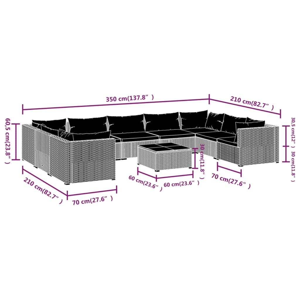 10-delige Loungeset met kussens poly rattan zwart is nu te koop bij PeponiXL, paradijselijk wonen!
