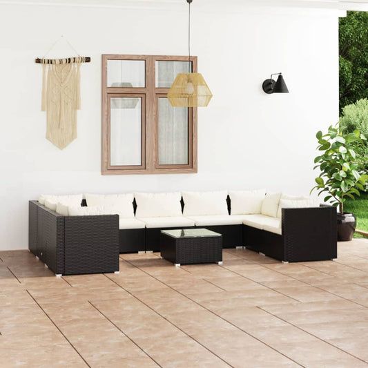 10-delige Loungeset met kussens poly rattan zwart is nu te koop bij PeponiXL, paradijselijk wonen!
