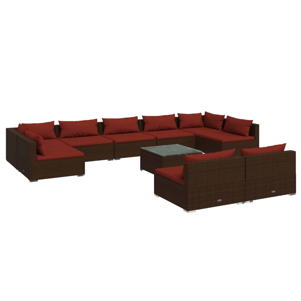 10-delige Loungeset met kussens poly rattan bruin is nu te koop bij PeponiXL, paradijselijk wonen!