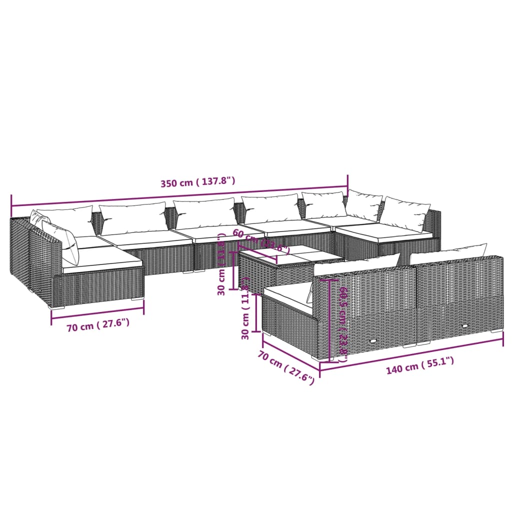 10-delige Loungeset met kussens poly rattan bruin is nu te koop bij PeponiXL, paradijselijk wonen!