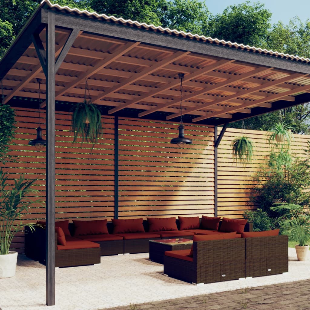 10-delige Loungeset met kussens poly rattan bruin is nu te koop bij PeponiXL, paradijselijk wonen!