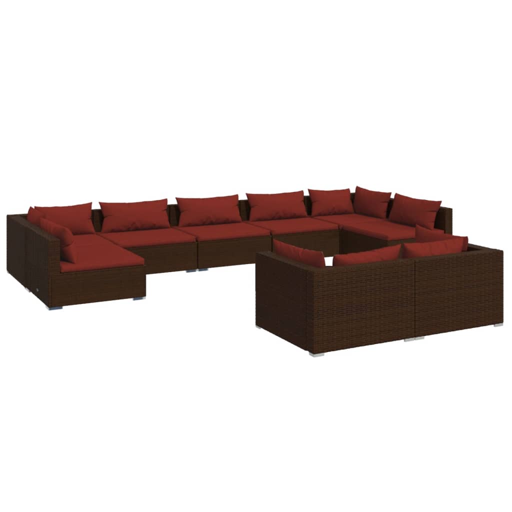 9-delige Loungeset met kussens poly rattan bruin is nu te koop bij PeponiXL, paradijselijk wonen!