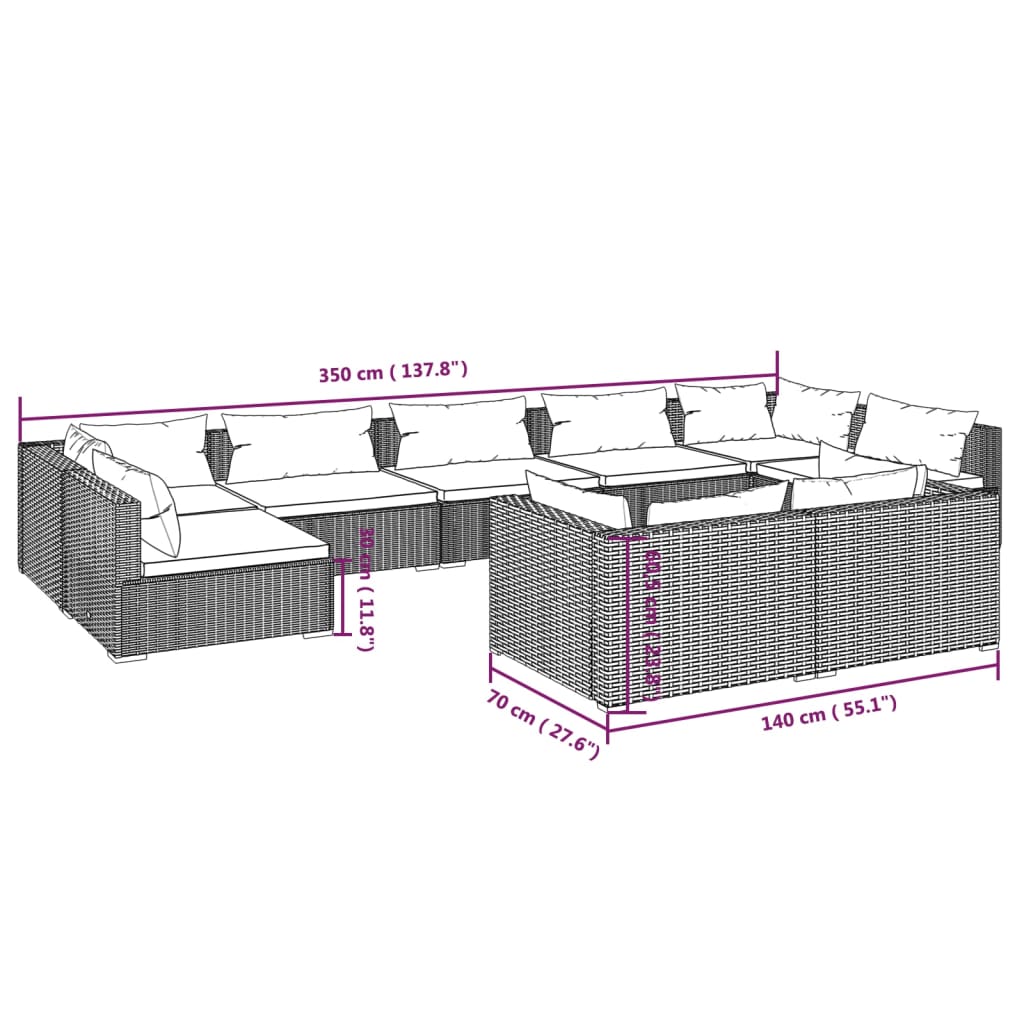 9-delige Loungeset met kussens poly rattan bruin is nu te koop bij PeponiXL, paradijselijk wonen!