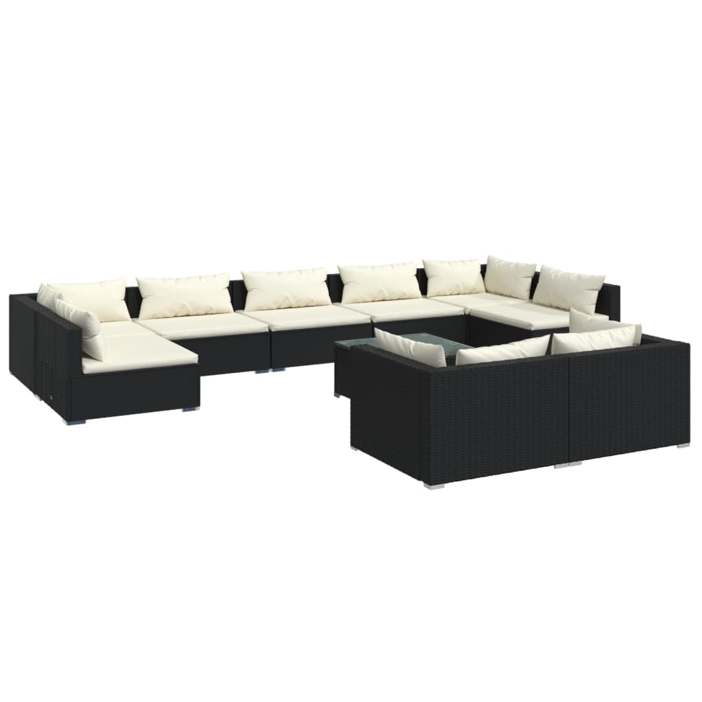 10-delige Loungeset met kussens poly rattan zwart is nu te koop bij PeponiXL, paradijselijk wonen!