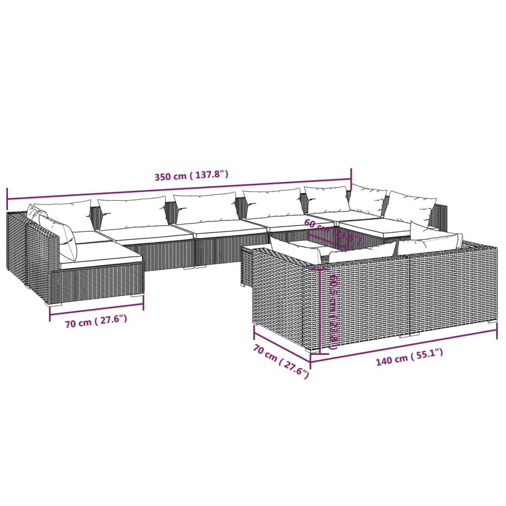 10-delige Loungeset met kussens poly rattan zwart is nu te koop bij PeponiXL, paradijselijk wonen!