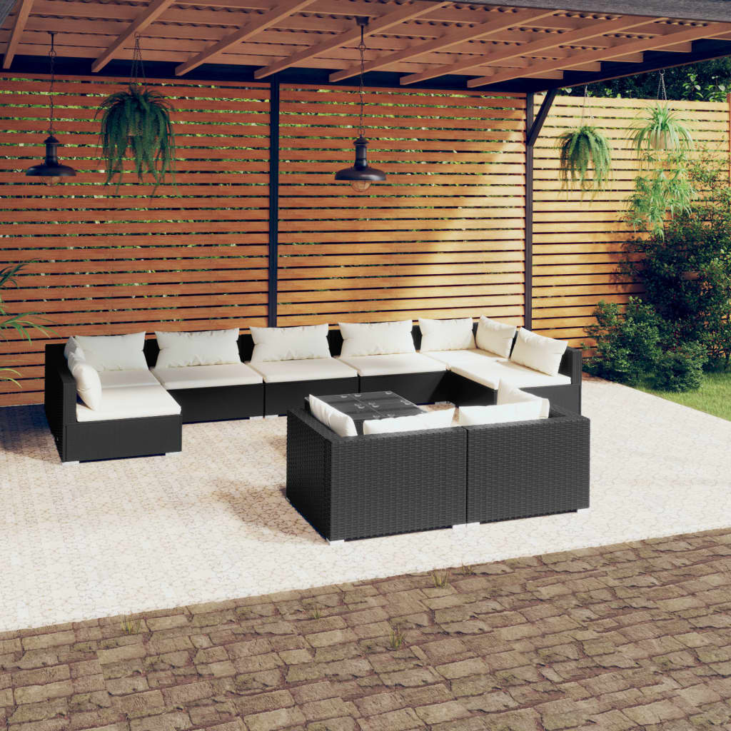 10-delige Loungeset met kussens poly rattan zwart is nu te koop bij PeponiXL, paradijselijk wonen!