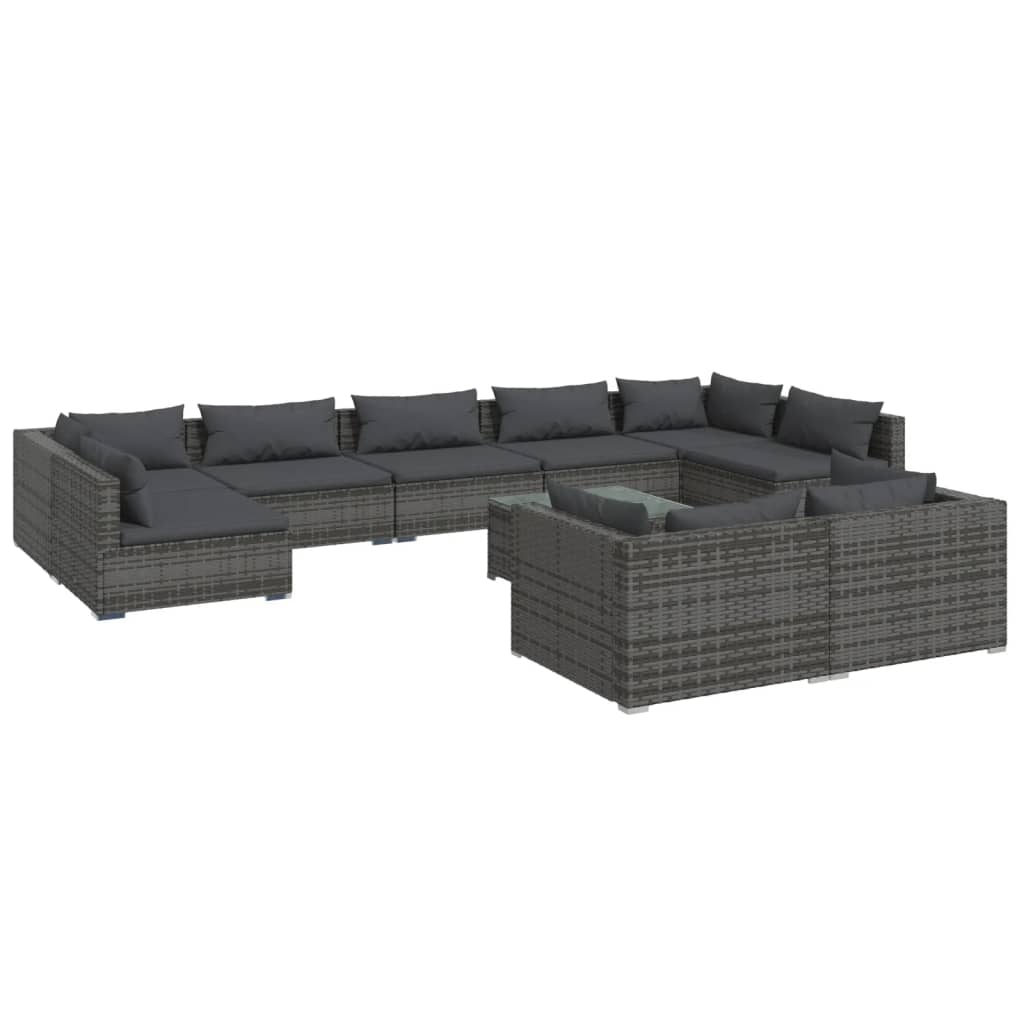 10-delige Loungeset met kussens poly rattan grijs is nu te koop bij PeponiXL, paradijselijk wonen!