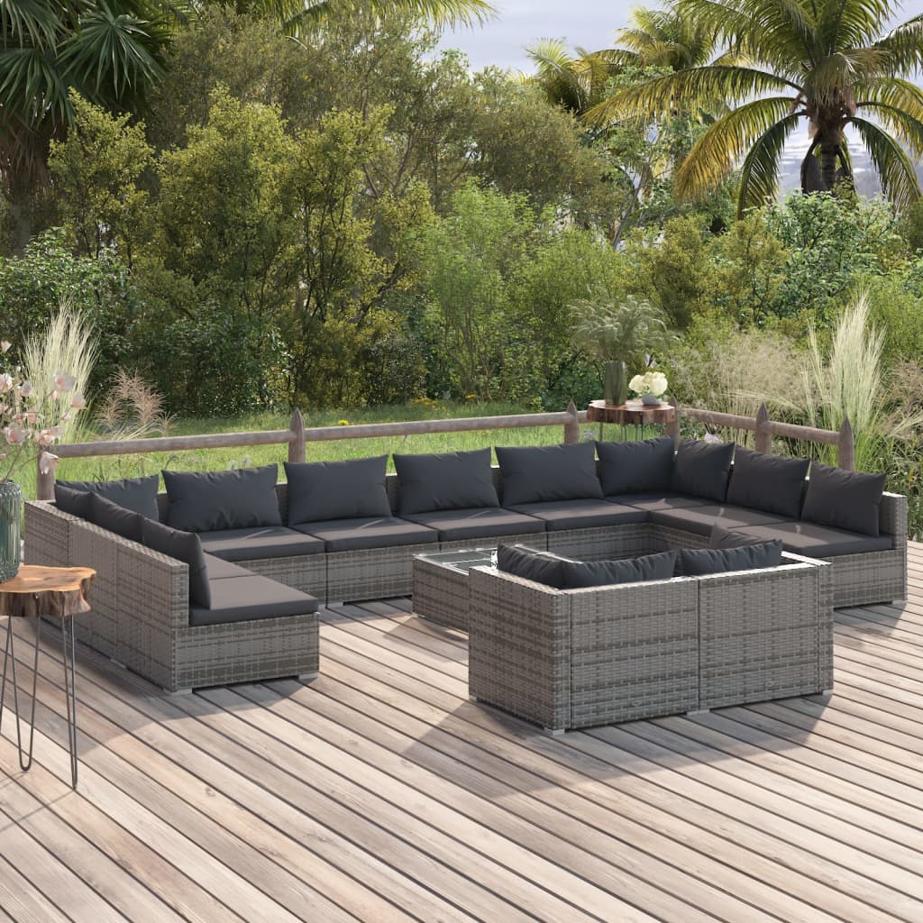 13-delige Loungeset met kussens poly rattan grijs is nu te koop bij PeponiXL, paradijselijk wonen!