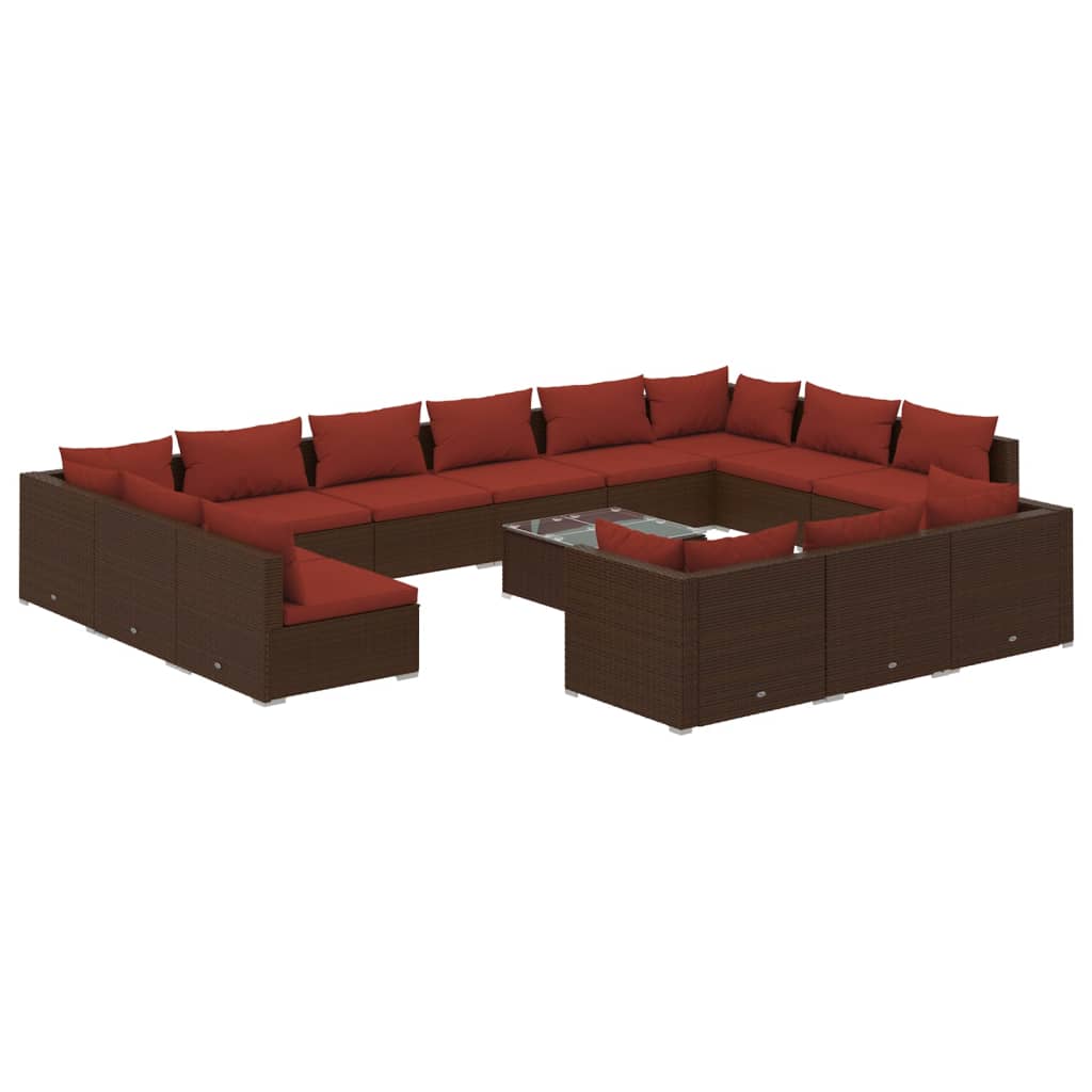14-delige Loungeset met kussens poly rattan bruin is nu te koop bij PeponiXL, paradijselijk wonen!