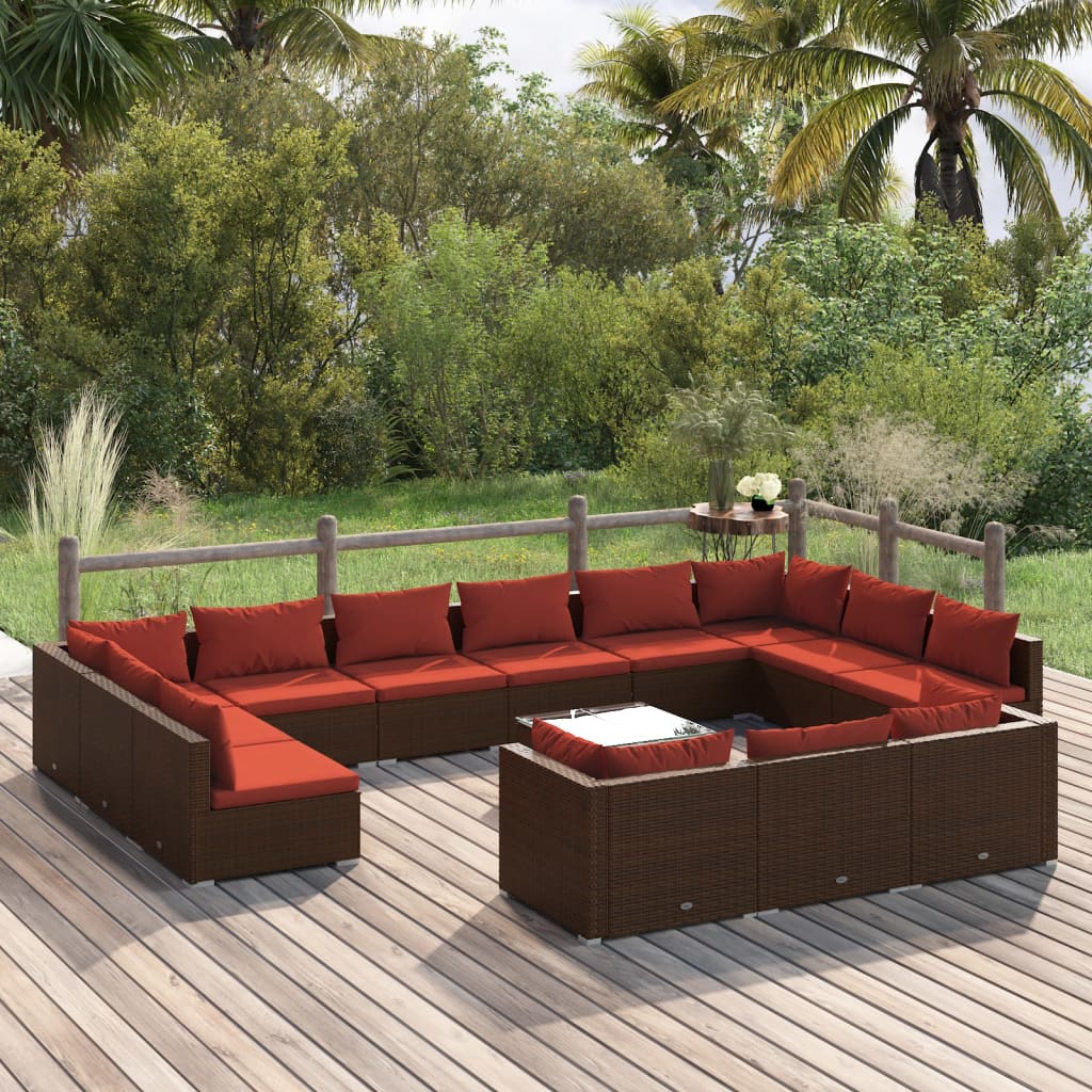 14-delige Loungeset met kussens poly rattan bruin is nu te koop bij PeponiXL, paradijselijk wonen!