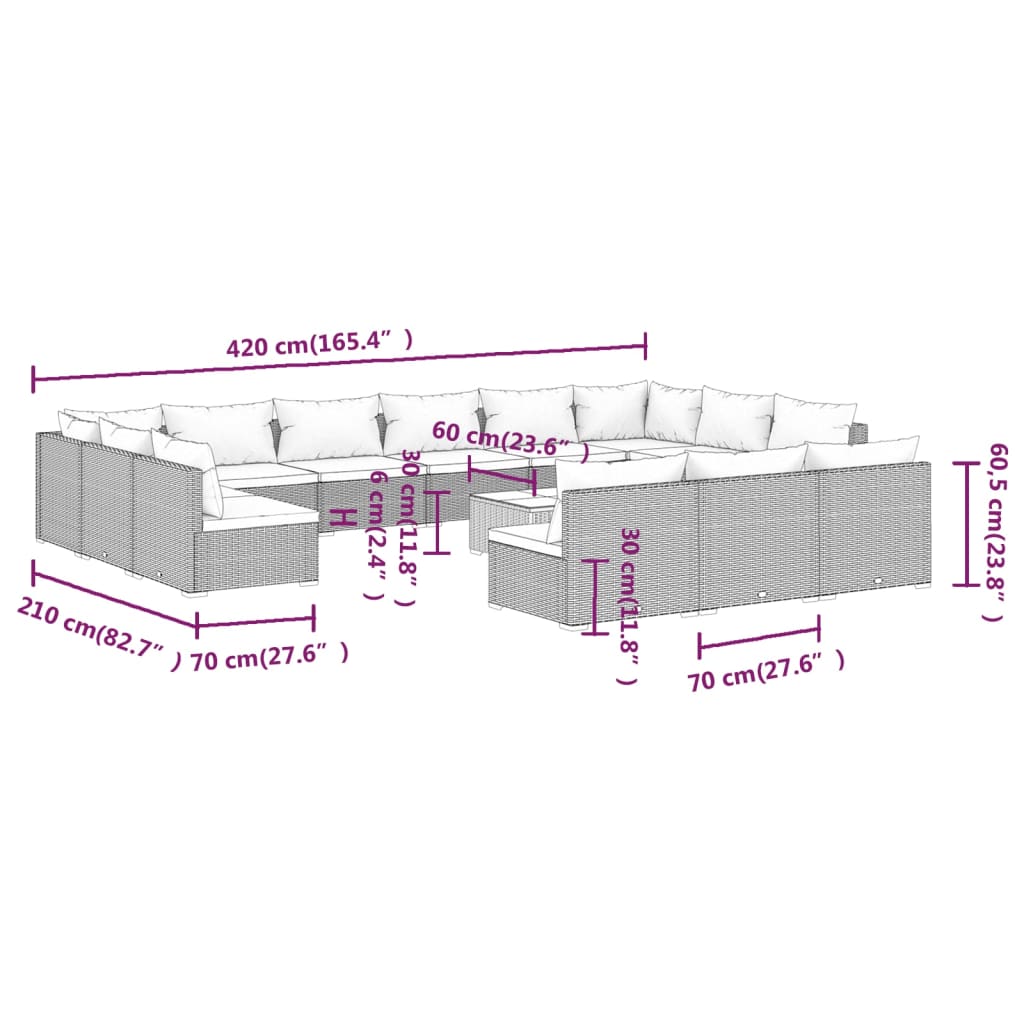 14-delige Loungeset met kussens poly rattan bruin is nu te koop bij PeponiXL, paradijselijk wonen!